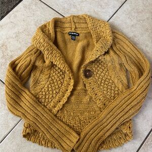 Made By Design Mustard Cable Knit Shawl Collar Cardigan